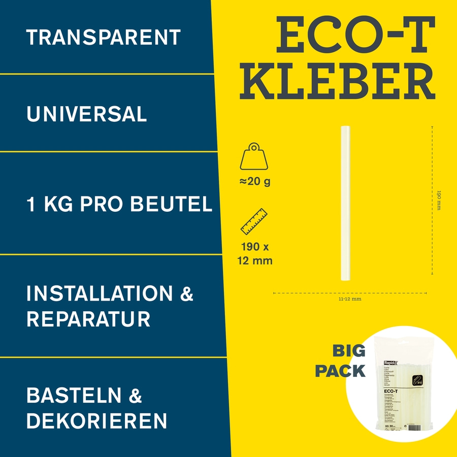 RAPID ECO-T Heißklebesticks 1kg Universal Transparent 12mm x 190mm 40302798