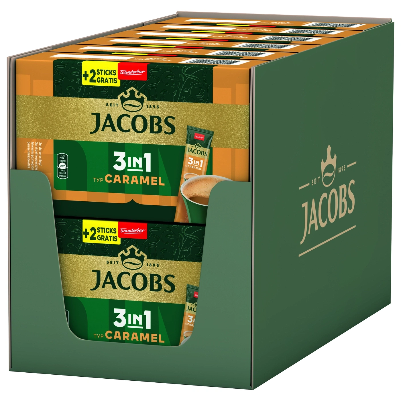 Packung Jacobs Kaffee 3in1 Typ Caramel mit +2 Sticks Gratis