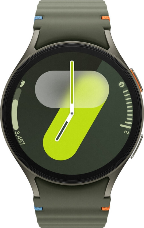 Smartwatch mit grünem Zifferblatt und Armband, Nahaufnahme