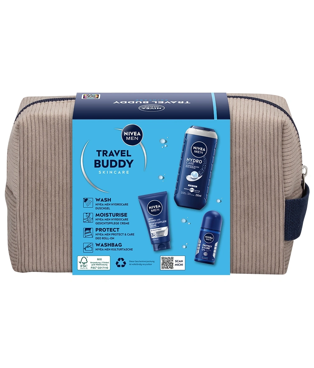 Nivea Men Travel Buddy Kosmetiktasche mit Duschgel, Gesichtscreme und Deo