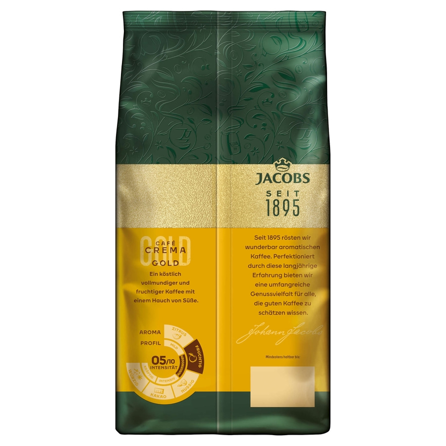 JACOBS Kaffeebohnen Expertenröstung Café Crema Gold ganze Bohnen geröstet 4x1 kg