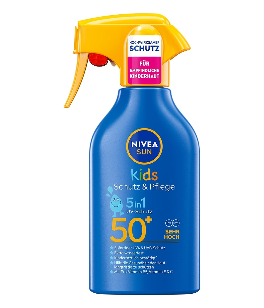 Nivea Sun Kids Sonnenschutzspray mit LSF 50+ für empfindliche Kinderhaut.