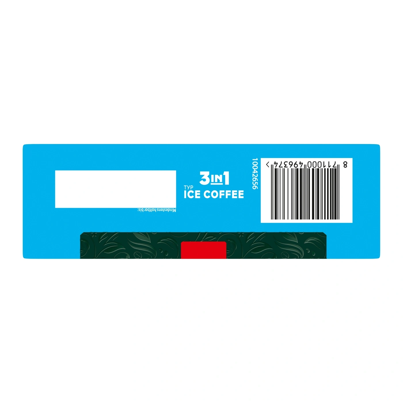 Eine Packung Eiskaffee, 3in1, mit Barcode und Aufdruck Mindestens haltbar bis: