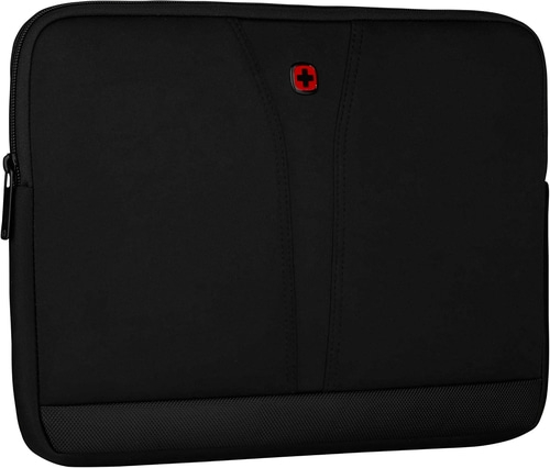 Schwarze Laptoptasche mit Reißverschluss und rotem Kreuzlogo, schlichtes Design.