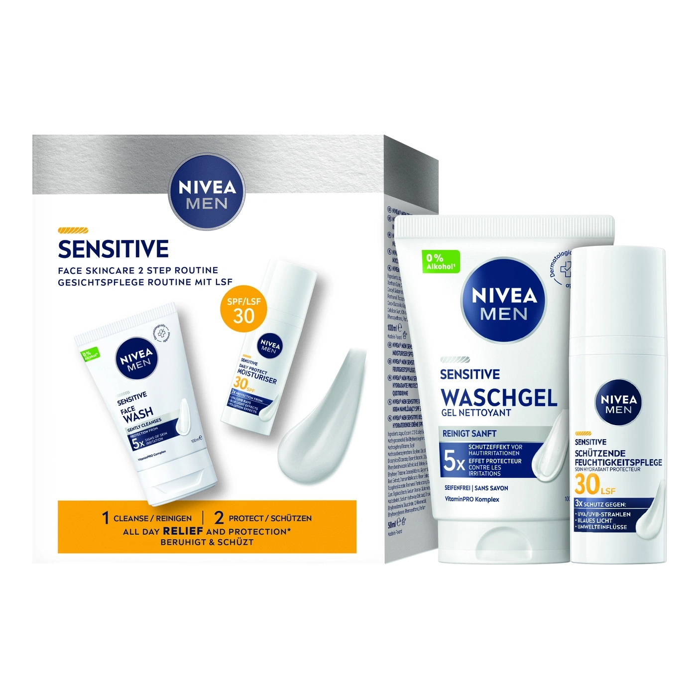 Nivea Men Sensitive Gesichtsreiniger und Feuchtigkeitspflege mit LSF 30