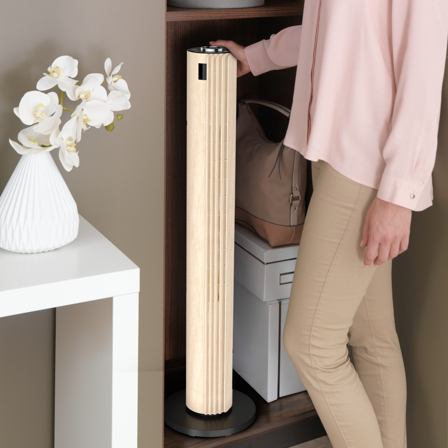 ROWENTA Ventilator leise Turmventilator mit Fernbedienung Schwarz + Holz Optik