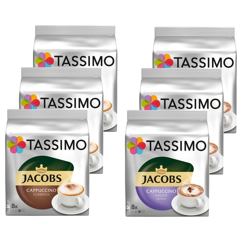 TASSIMO Kapseln Cappuccino Mix-Paket Classic + Choco je 3 Packungen 48 Getränke