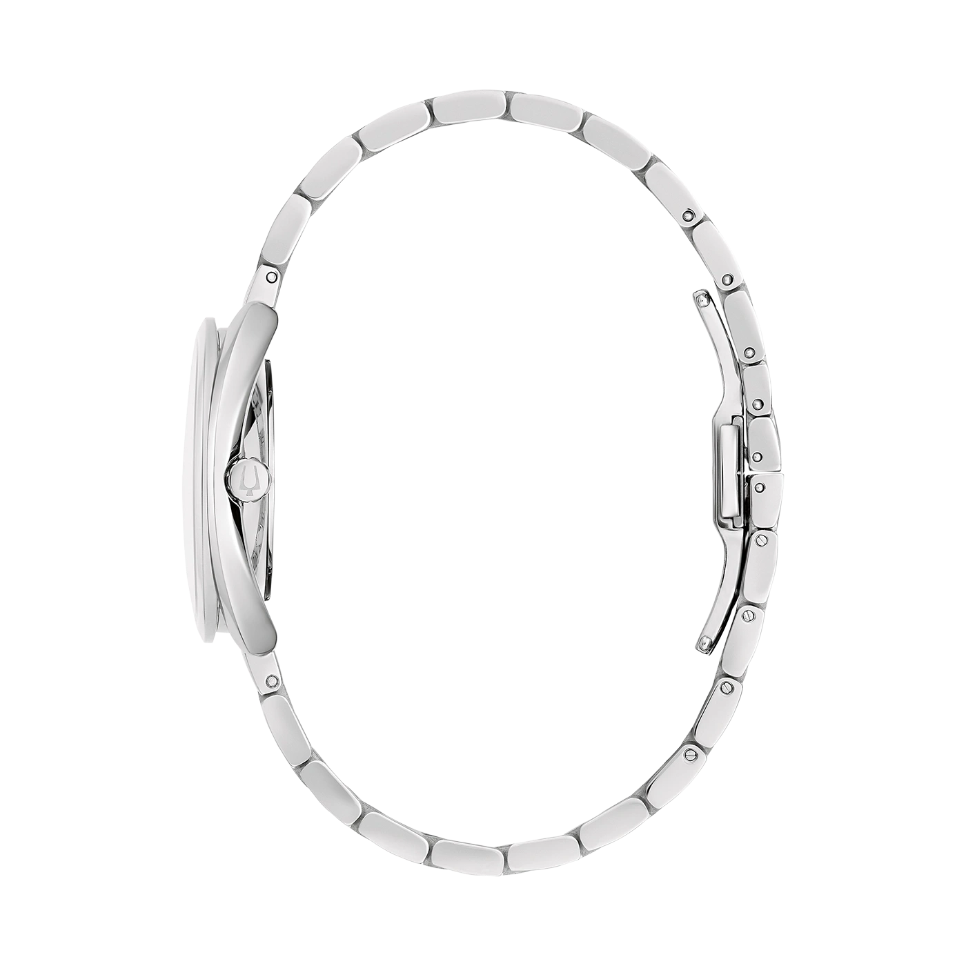 Silberne Damenuhr, Seitenansicht, Armband, elegantes Design, Schmuck