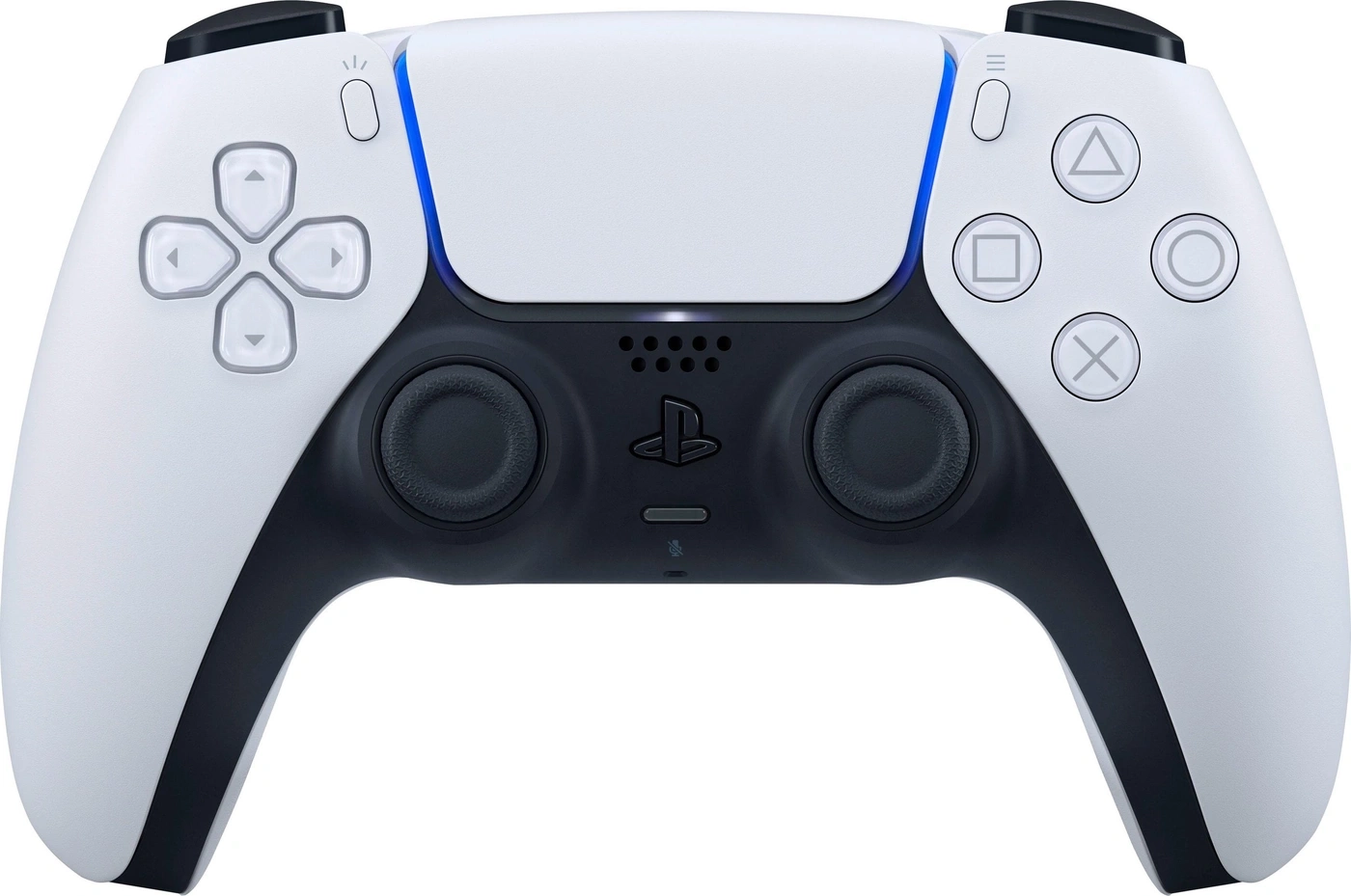 PlayStation 5 DualSense-Controller, weiß und schwarz, mit Tasten und Joysticks