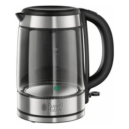 Wasserkocher aus Glas und Edelstahl, mit Griff und Deckel, Marke Russell Hobbs
