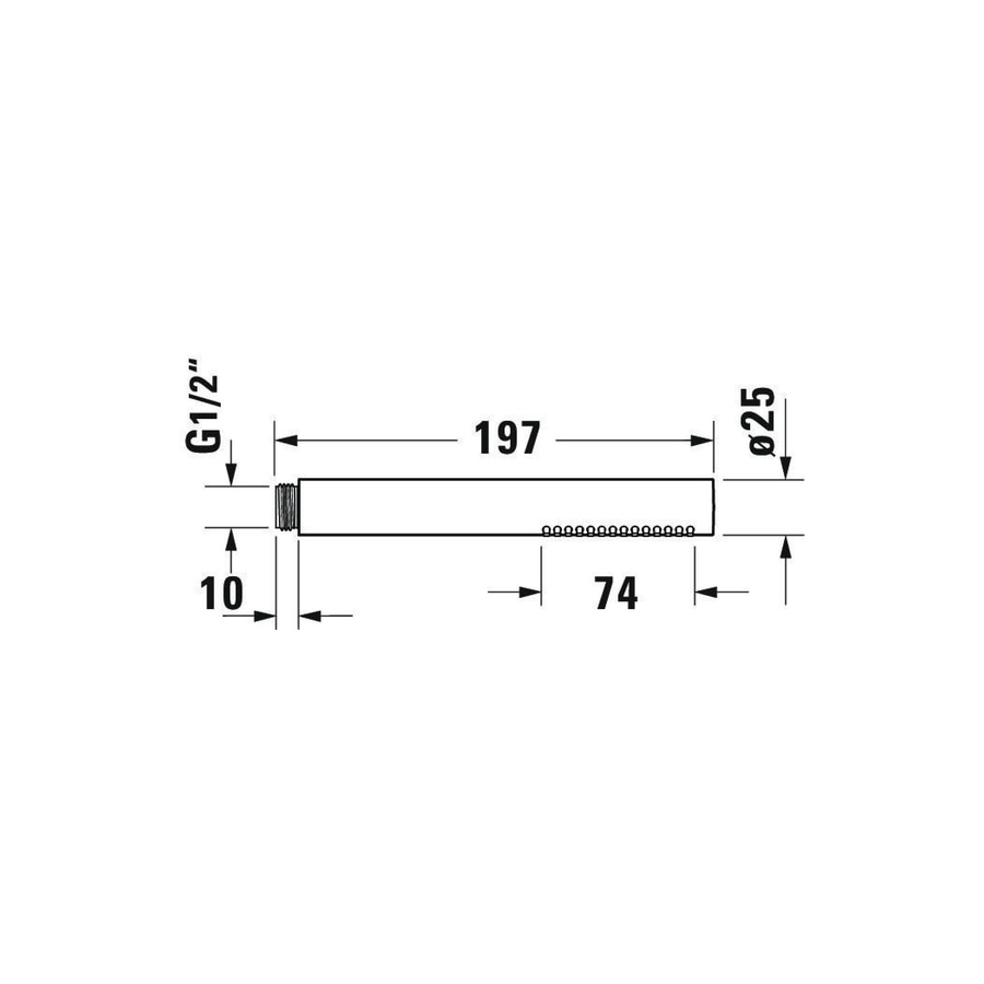 Rohr mit den Maßen 197mm x 25mm, G1/2" Anschluss und 10mm Höhe, 74mm Abstand