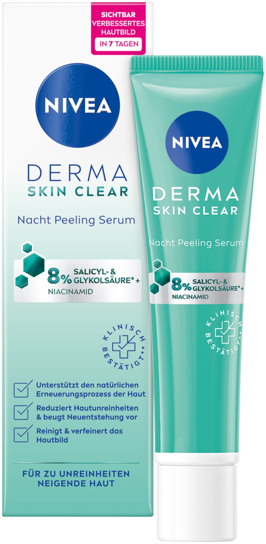 NIVEA Derma Skin Clear Nacht Peeling Serum Nachtpflege mit Niacinamid 2 x 40ml
