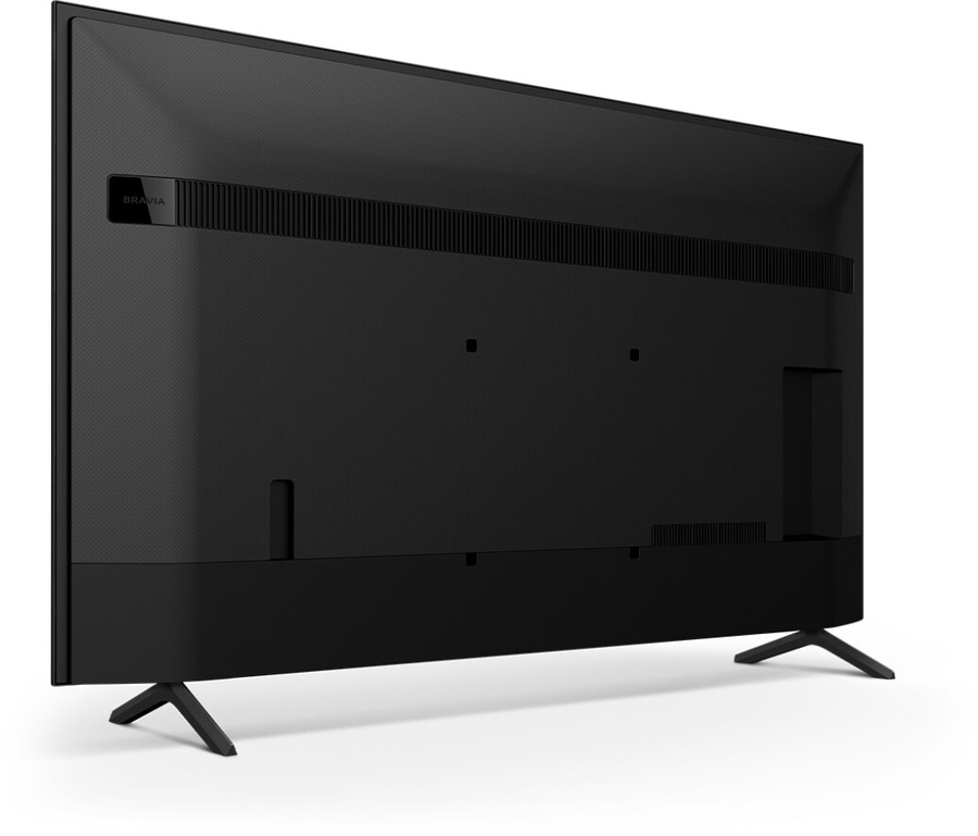Schwarzer Fernseher, Rückseite, mit Standfüßen, Marke BRAVIA, Technologie