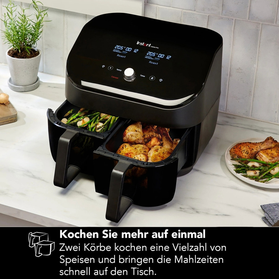 Instant Vortex Plus Air Fryer mit zwei Körben, Essen, Kochen, Mahlzeiten, Gemüse, Hähnchen