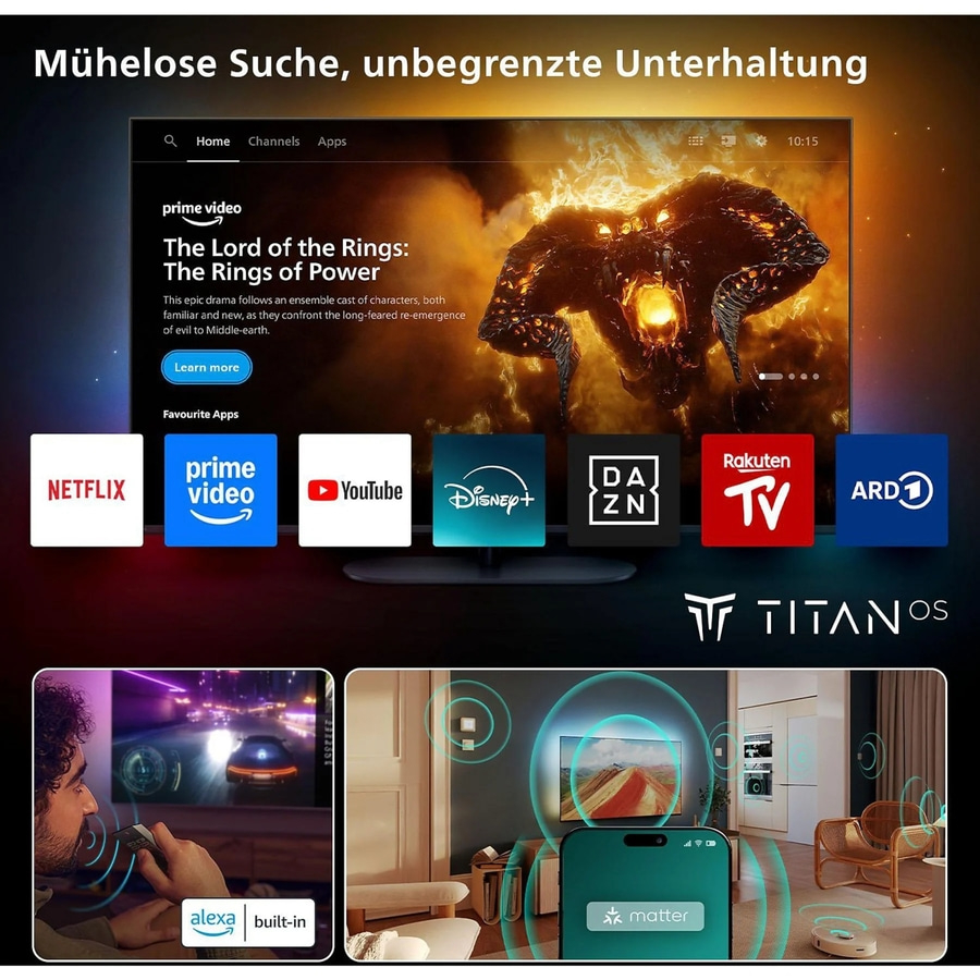 PHILIPS Ambilight Fernseher 65 Zoll 164 cm 4K UHD LED Smart TV 65PUS8550/12