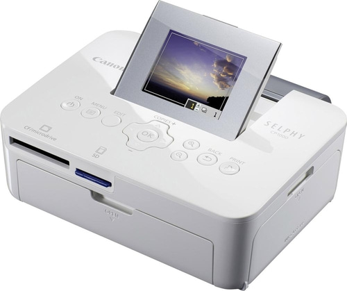 Canon Selphy CP1000 Fotodrucker, weiß, mit Display und Bedienelementen, SD-Kartenleser
