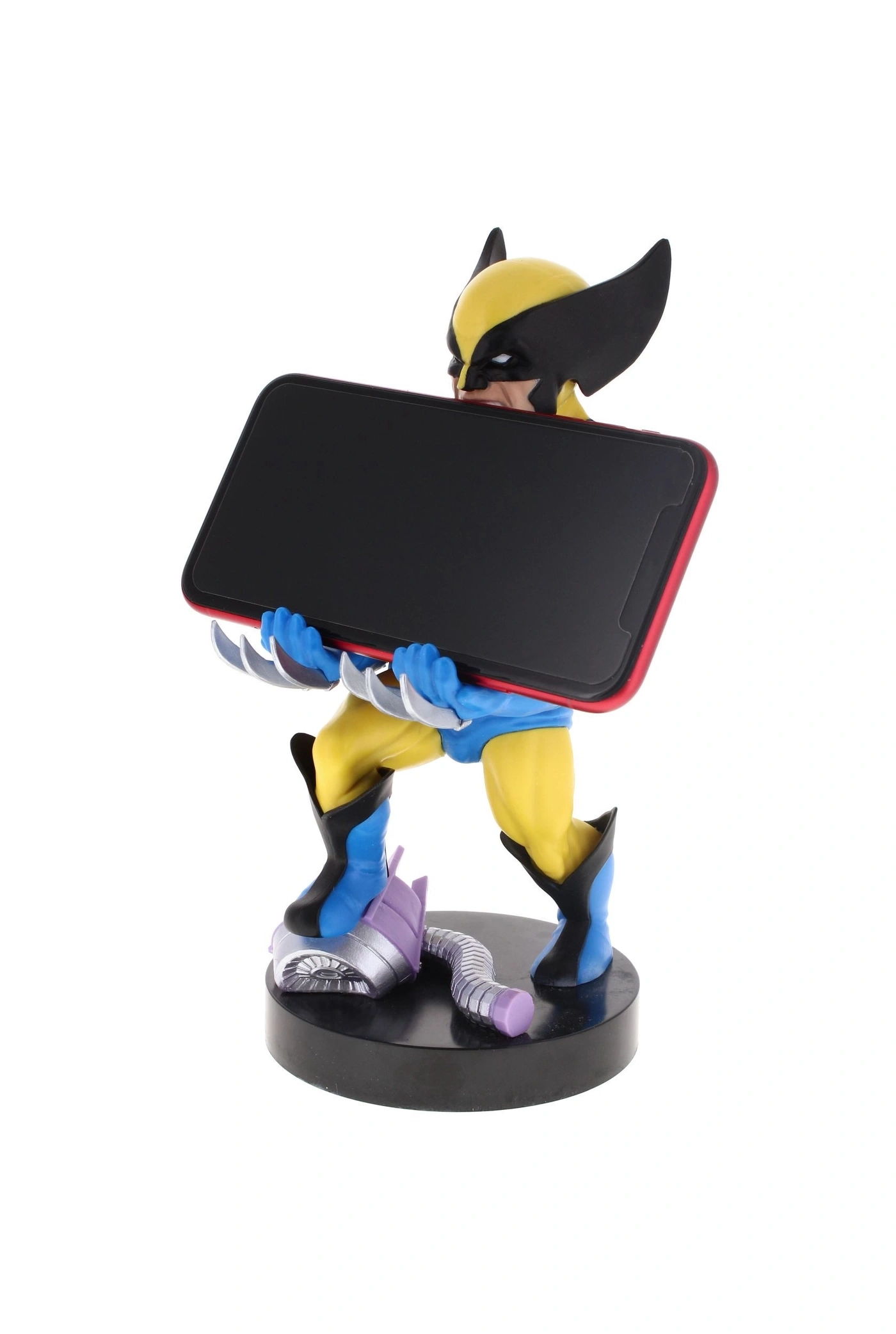 Wolverine-Figur hält Handy, mit Krallen aus dem Handy