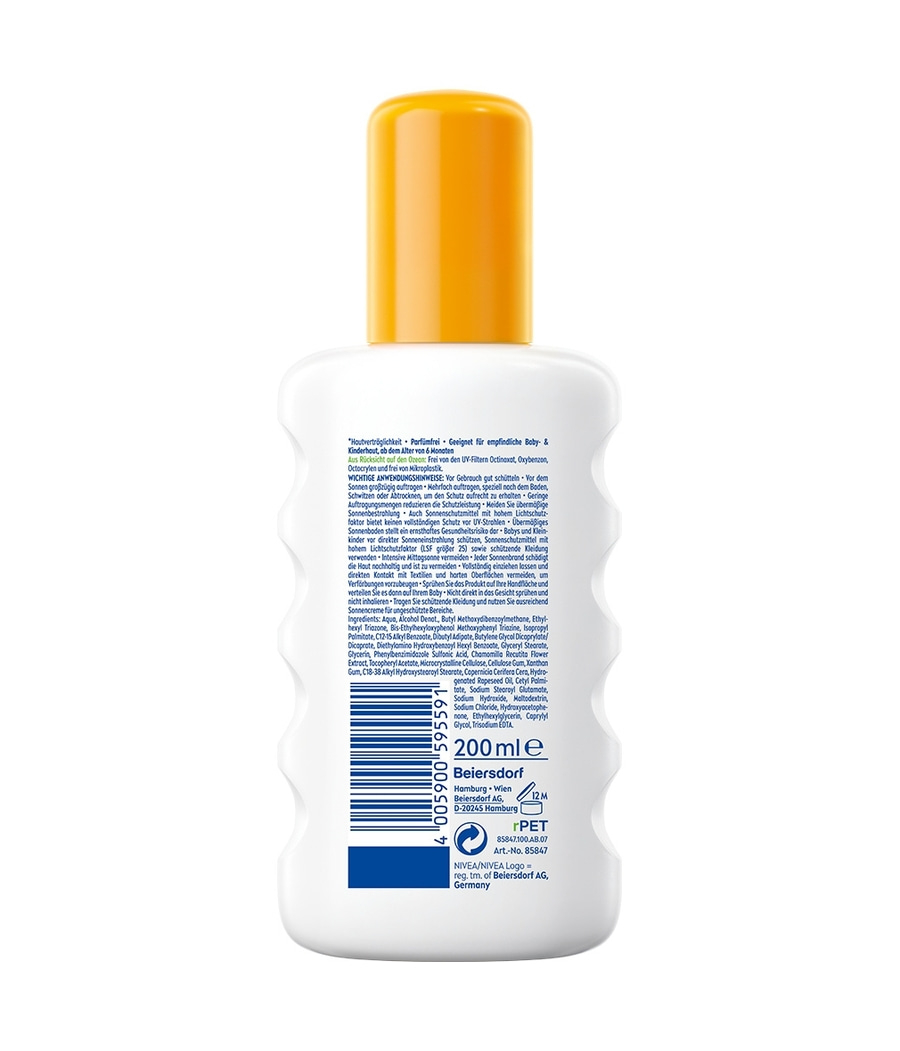 NIVEA SUN Babies & Kids Sensitiv Schutz Sonnenspray Sonnenschutz LSF50+ 200ml