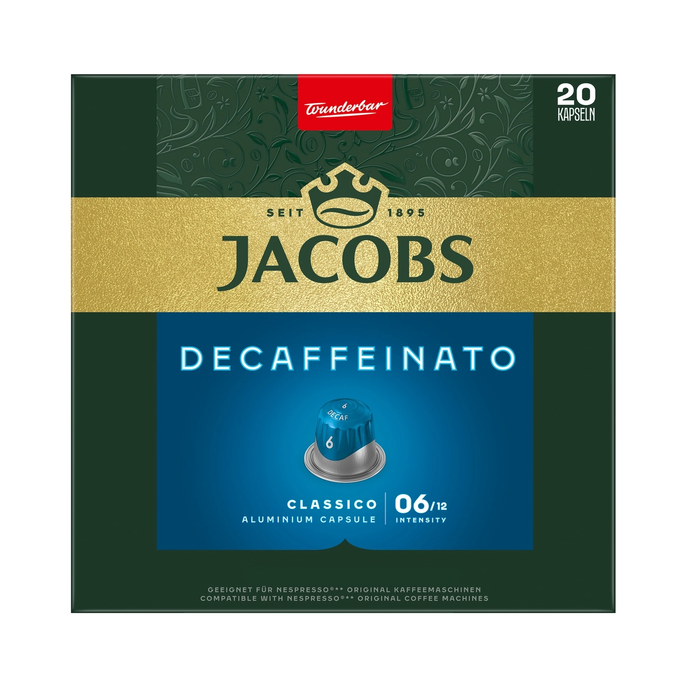 Decaffeinato Jacobs Kapseln Verpackung mit Kaffeekapsel-Bild