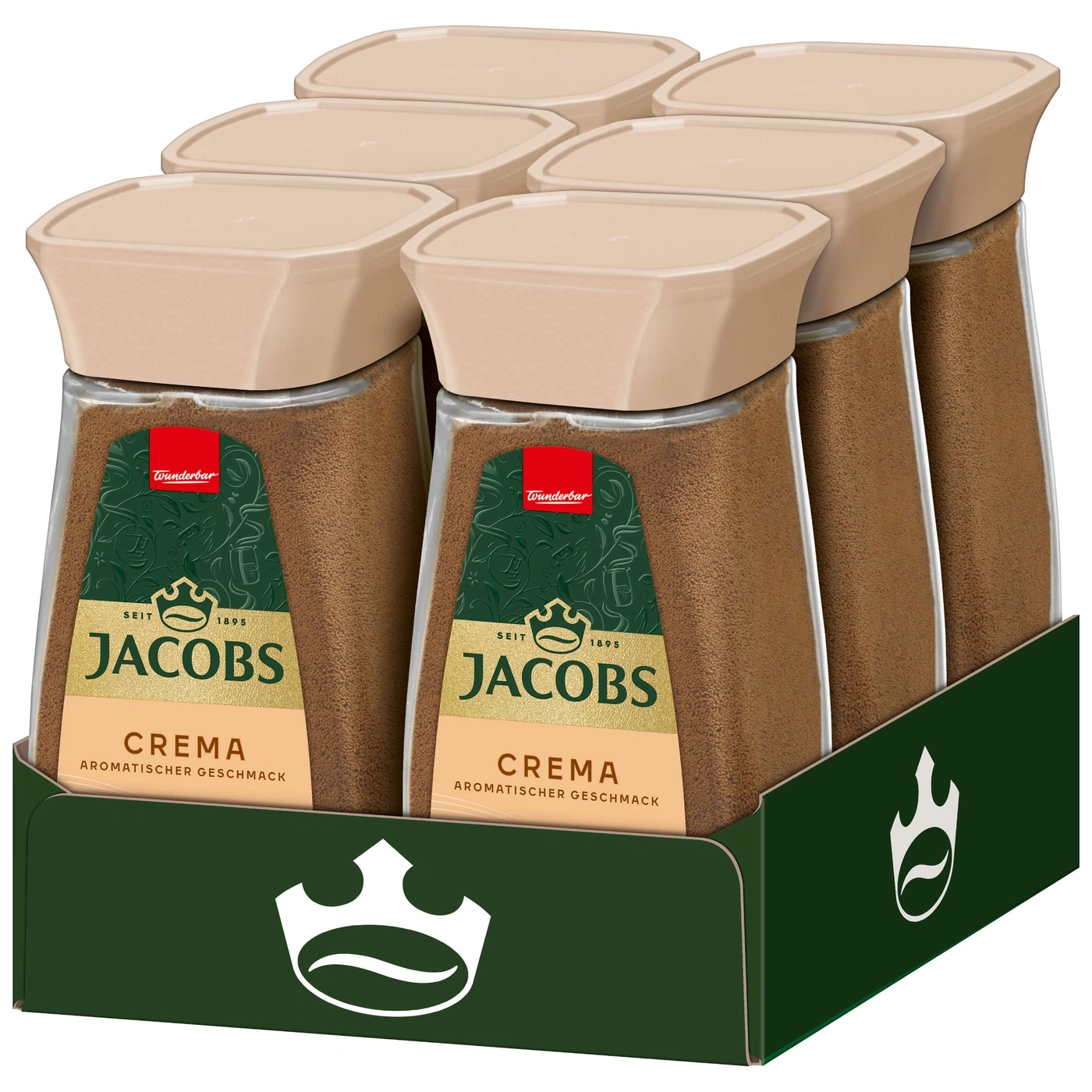 Jacobs Crema Kaffee Packung, sechs Gläser, aromatischer Geschmack, Wunderbar