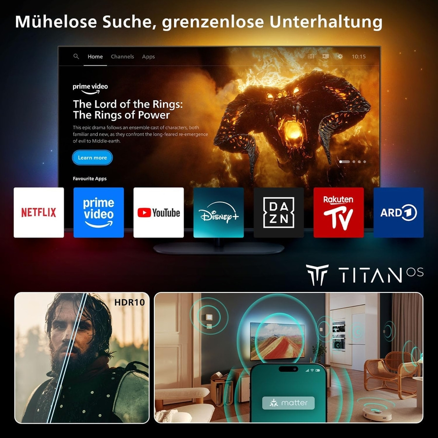 Ein moderner Fernseher mit Apps und HDR10-Unterstützung.