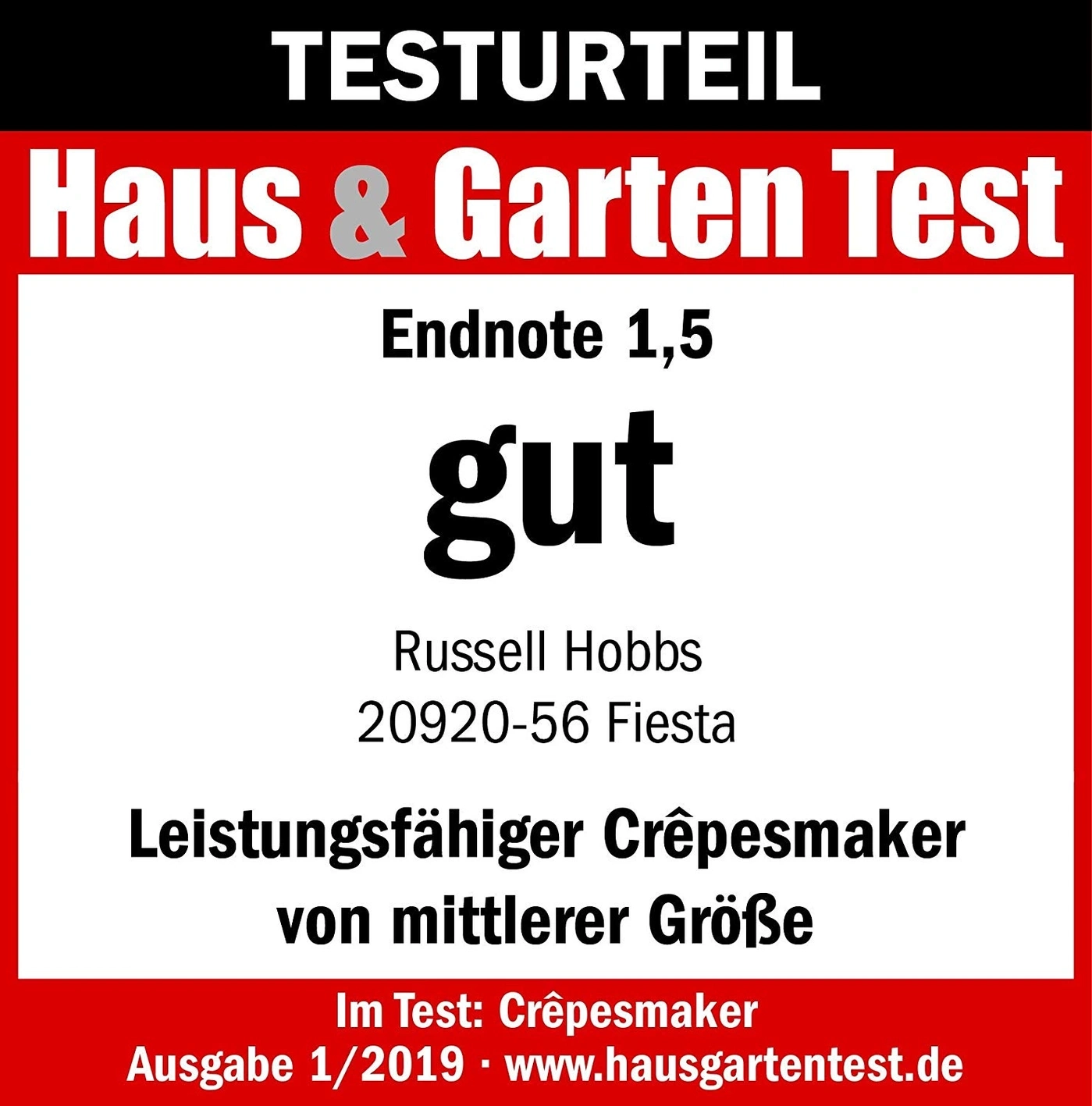 Haus & Garten Test, Endnote 1,5, gut, Crêpesmaker, Russell Hobbs, 20920-56 Fiesta