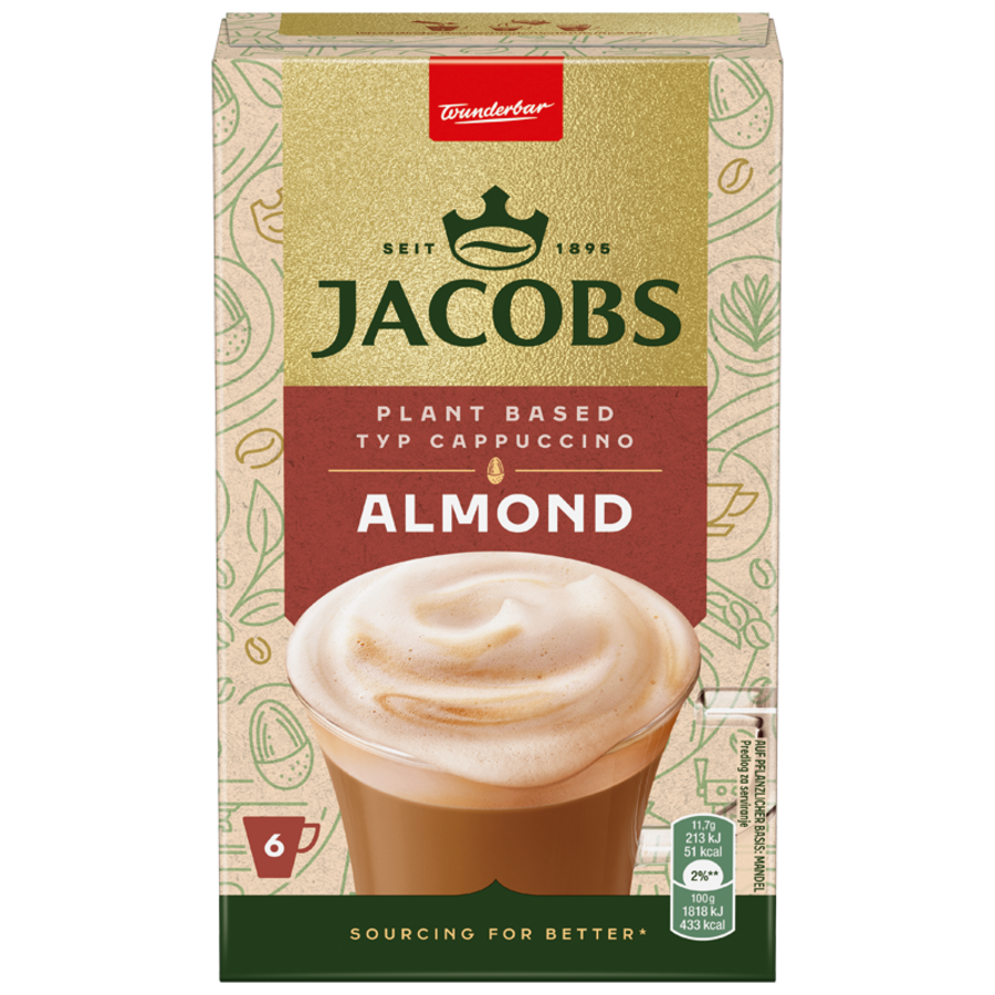 JACOBS Löskaffee Instantkaffee Almond Cappuccino pflanzenbasiert 10x 6 Getränke