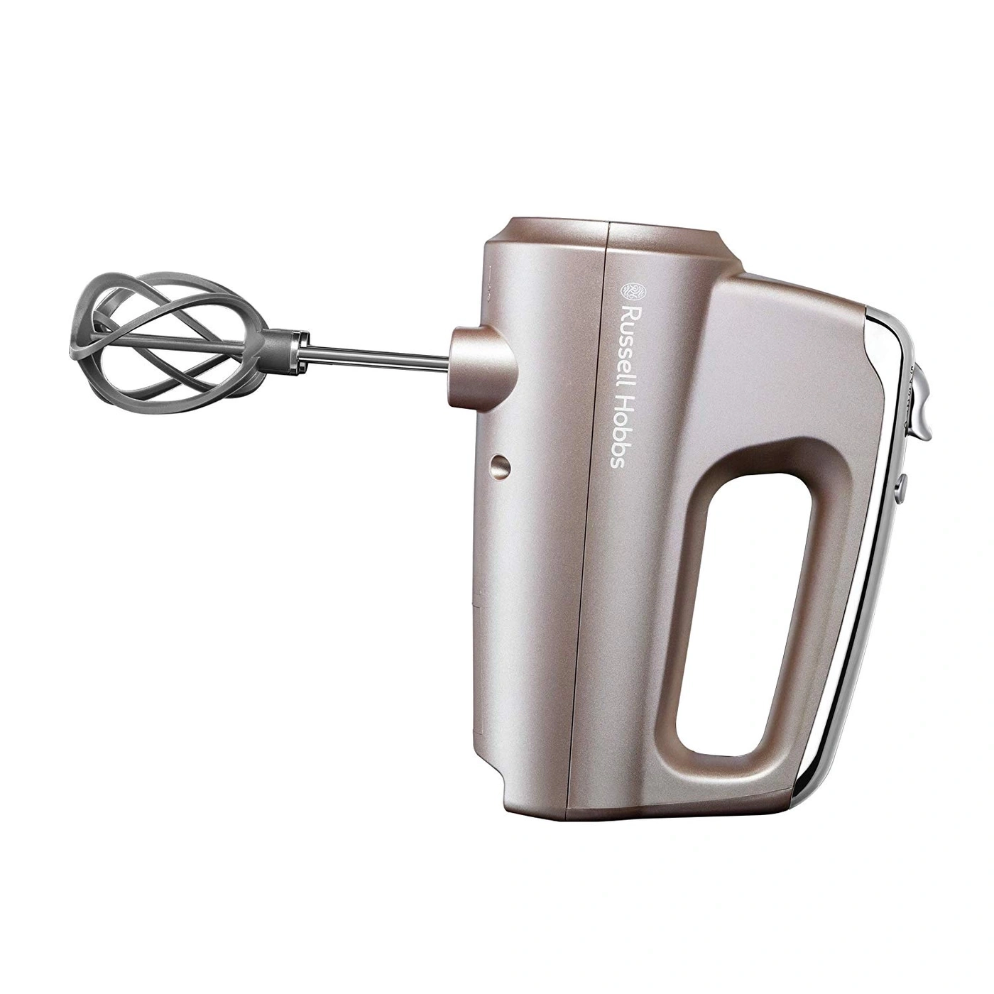 Elektrischer Handmixer mit einem Rührbesen und dem Markennamen Russell Hobbs.