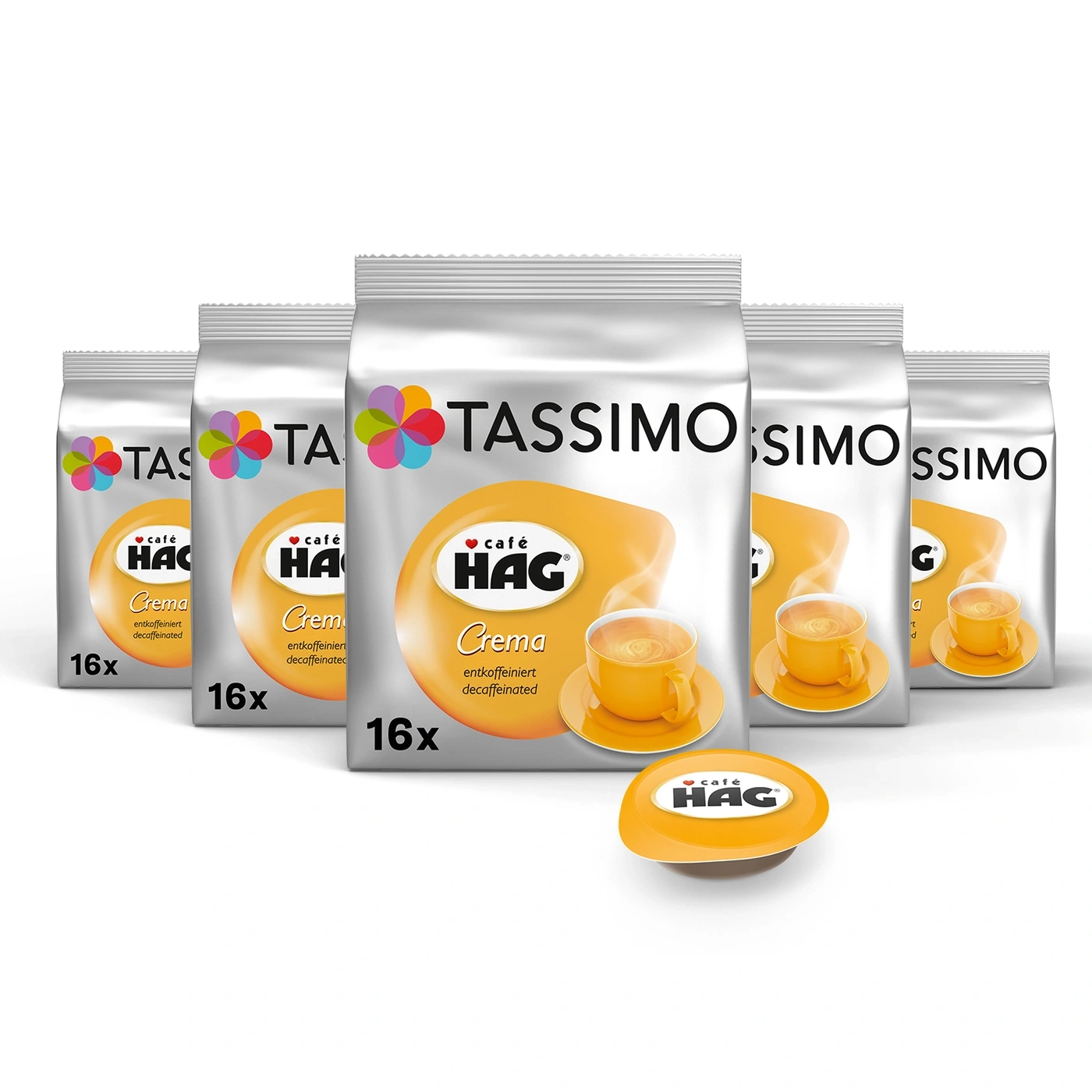 Tassimo Kaffee Kapseln, HAG, Crema, entkoffeiniert, 16x, Kaffeebecher, Kaffeetasse