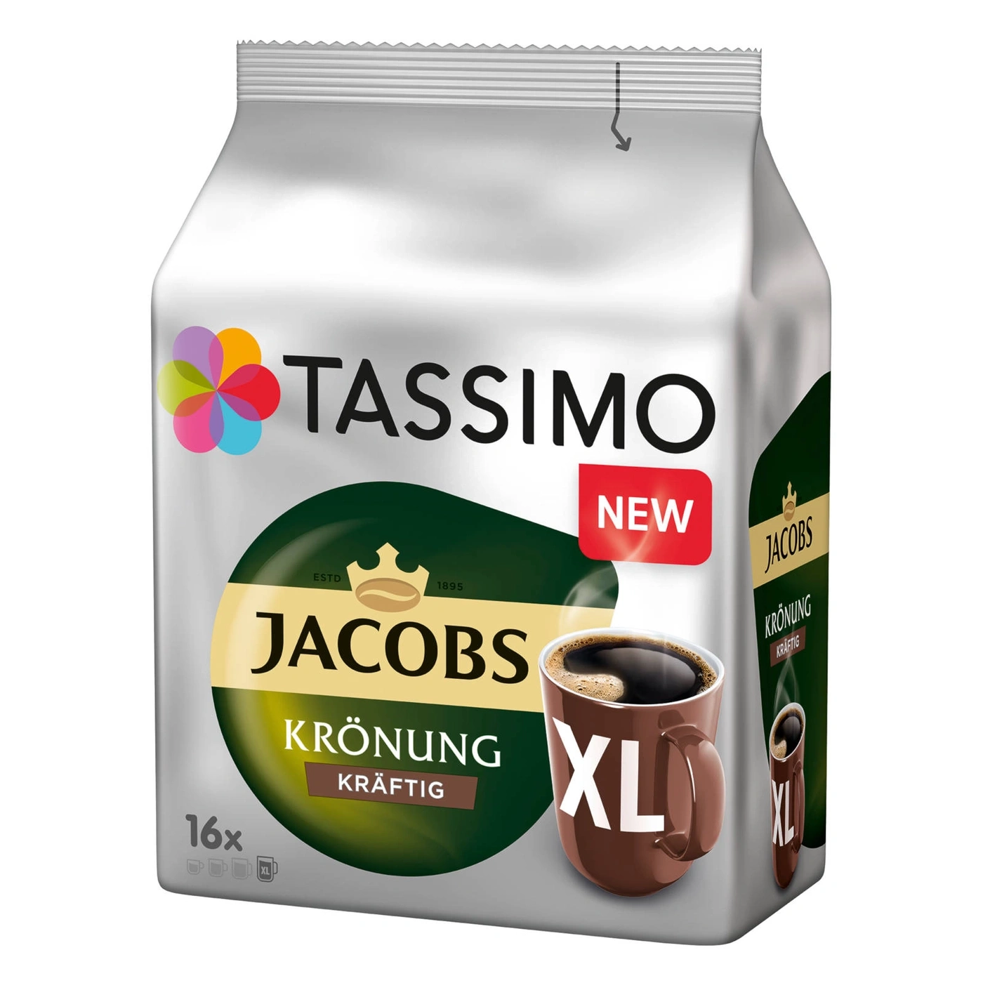 Tassimo Jacobs Krönung Kaffee, XL, 16 Kapseln, stark, neu, Getränk, Kaffeebecher