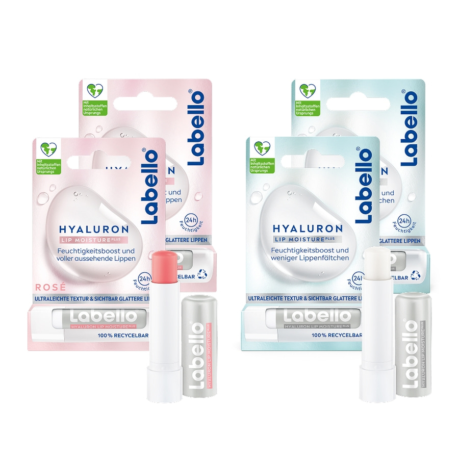 Labello HYALURON LIP MOISTURE PLUS Lippenpflege 2x Clear + 2x Rosé
