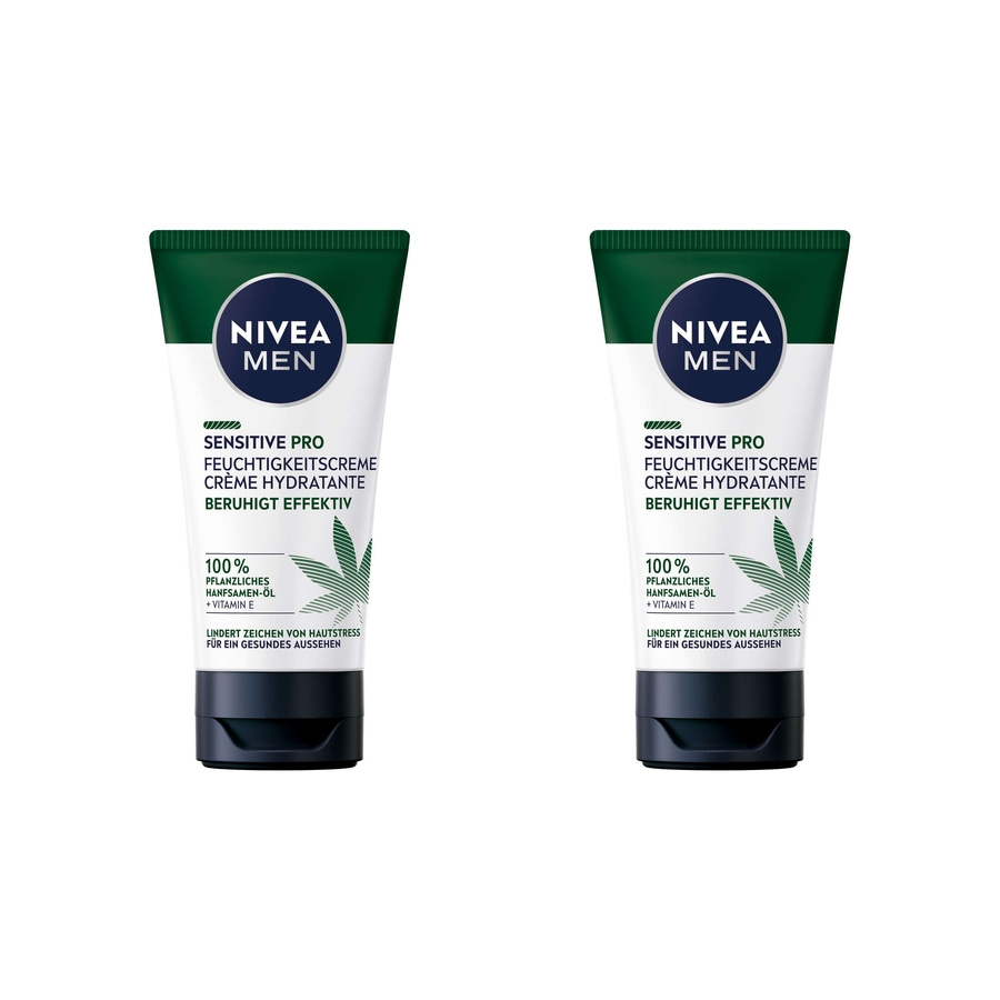 NIVEA MEN Feuchtigkeitscreme Sensitive Pro Hemp Hanfsamen-Öl Vegan 24h 2 x 75ml