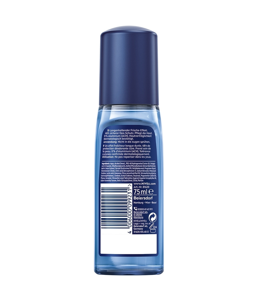 Nivea Deo Roll-on, 75ml, Frische-Effekt, 48h Schutz, Hautpflege, ohne Aluminium, dermatologisch getestet