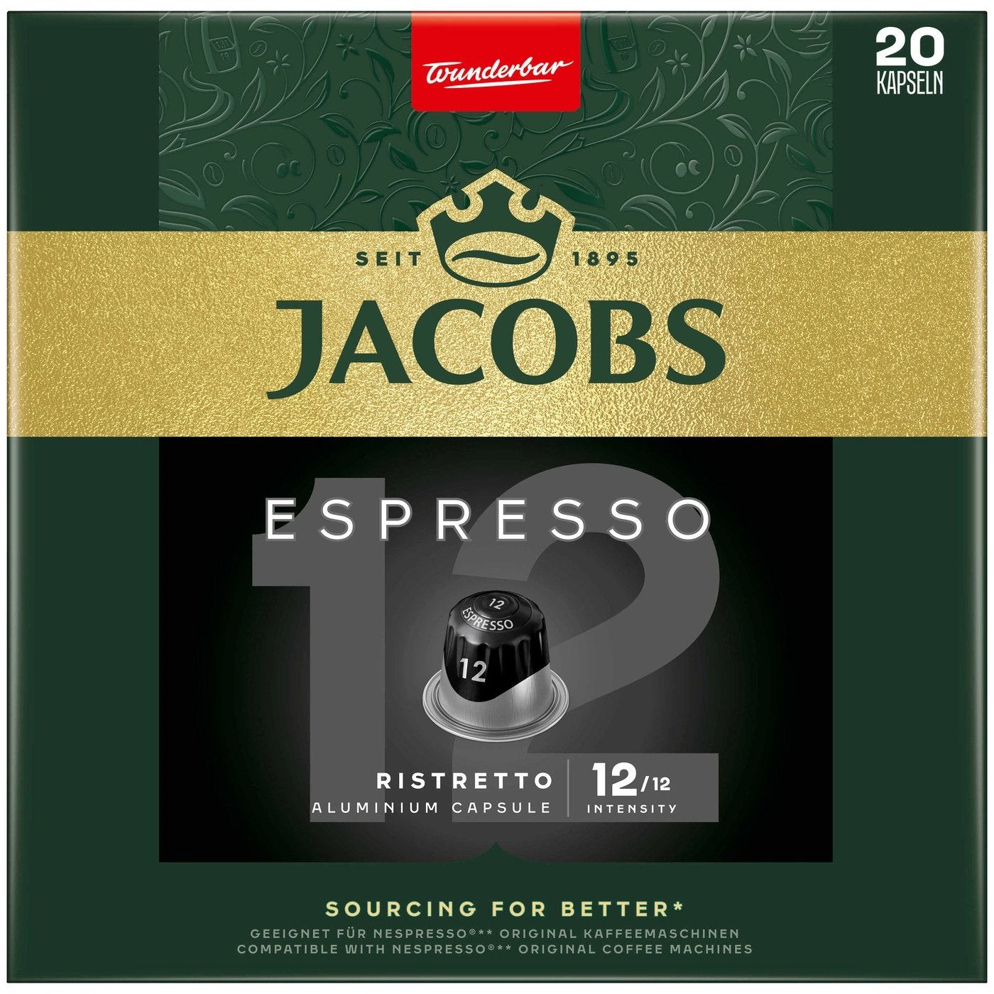 Jacobs Espresso Kapseln, Ristretto, 12/12 Intensität, 20 Kapseln, Aluminium Kapsel