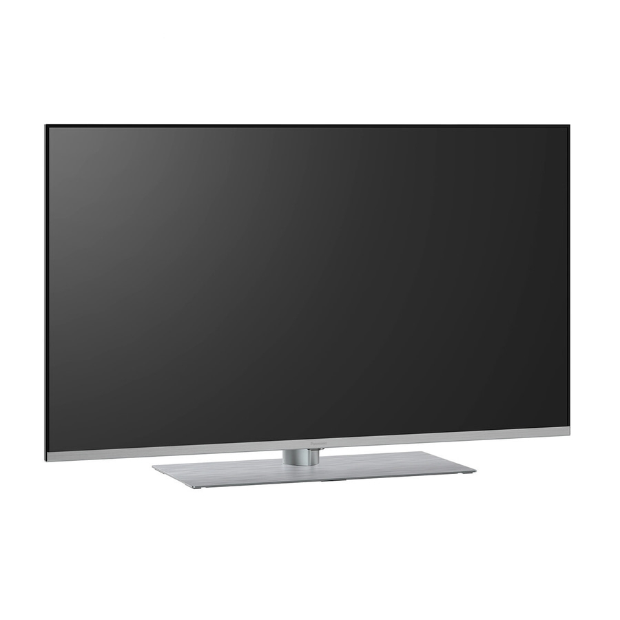 PANASONIC Fernseher 55 Zoll 4K Ultra HD LED Smart TV 144 Hz HDR10+ TV-55W93AE9 Ein Fernseher mit einem schwarzen Bildschirm und einem silbernen Rahmen und Standfuß.