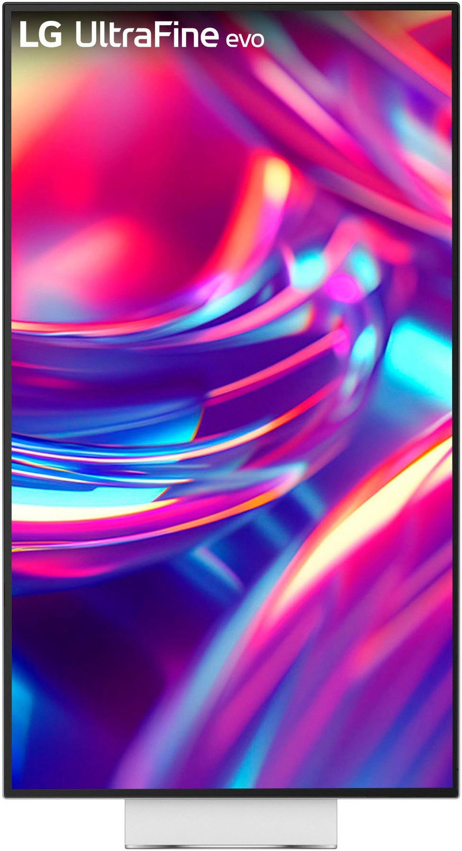 LG UltraFine evo Monitor mit abstraktem Hintergrund in Pink und Blau