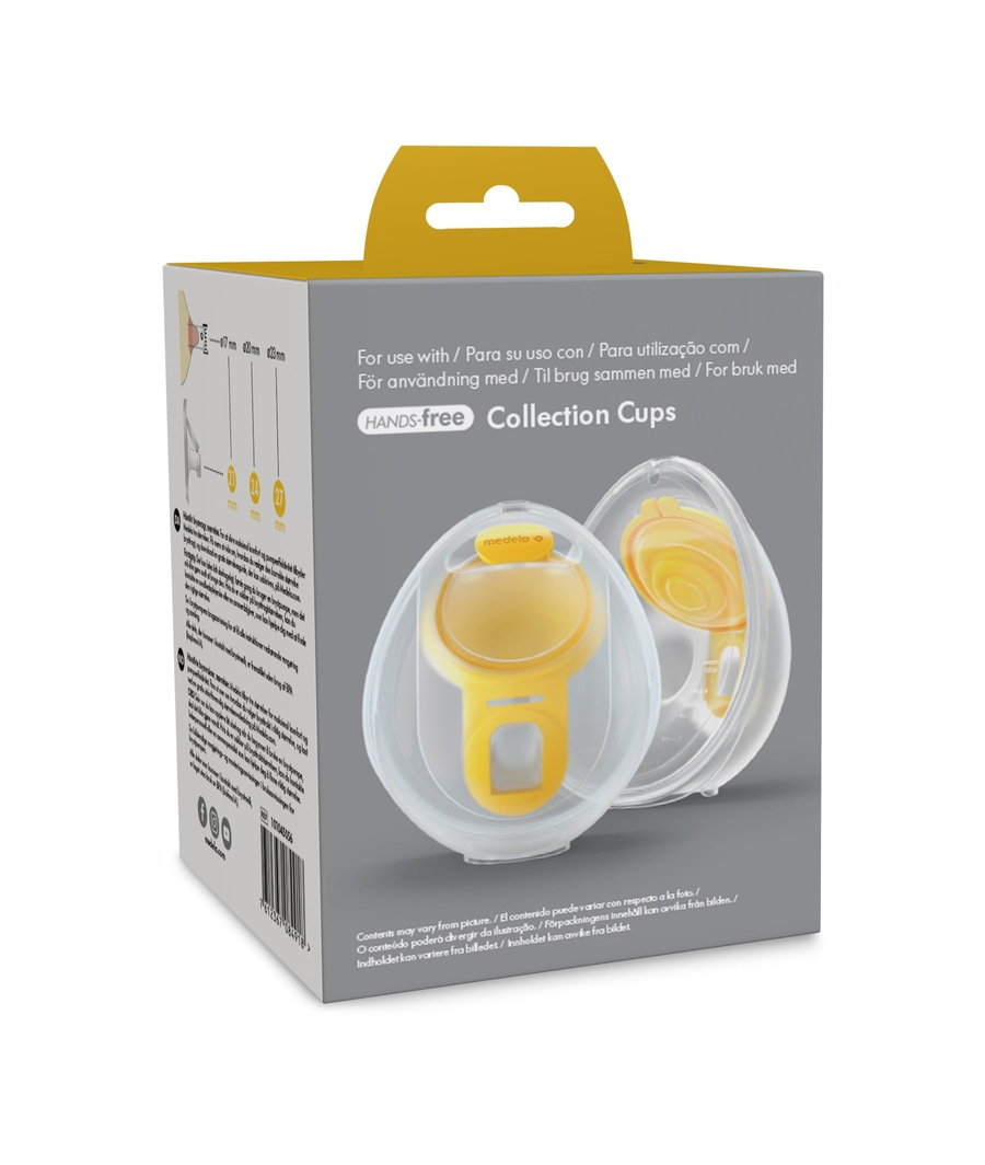 Medela Collection Cups, hands-free, für die Verwendung mit Brustpumpen, verschiedene Größen.
