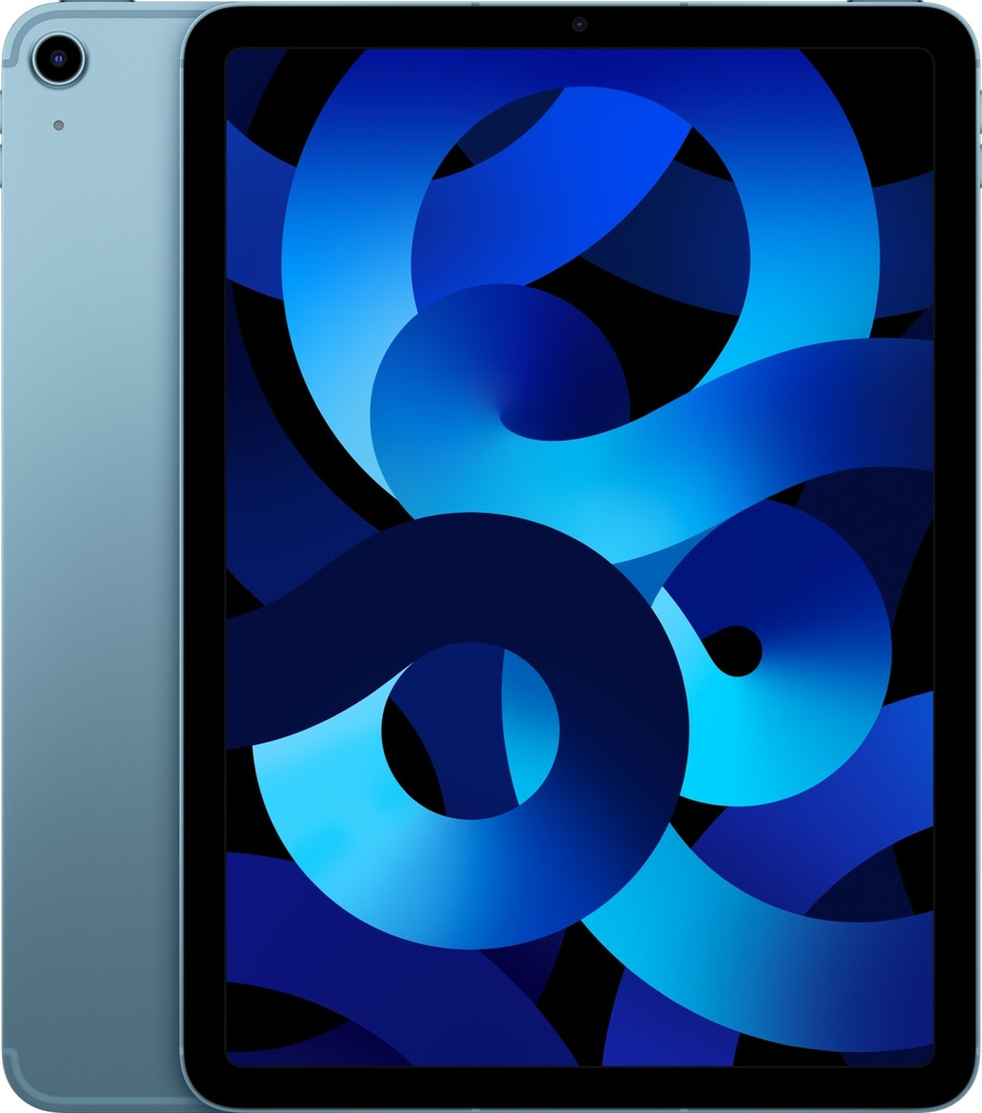 Blaues Tablet mit blauem Hintergrund, Nahaufnahme, Technologie