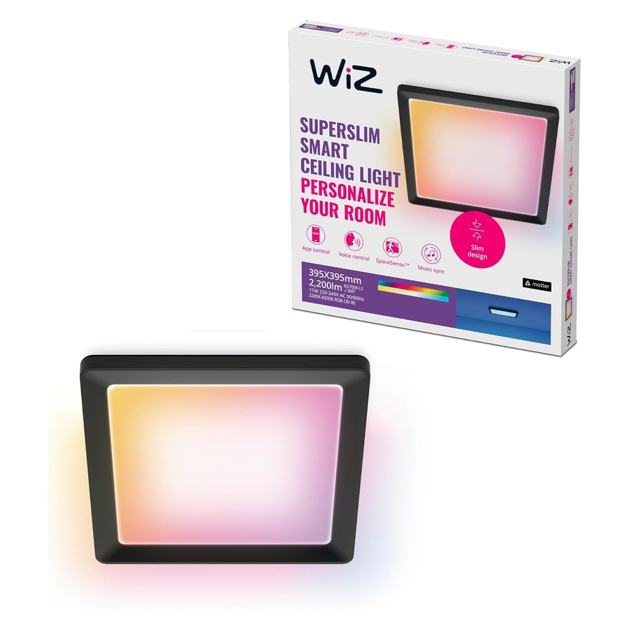 WiZ smarte LED Deckenleuchte schlankes quadratisches Design 395x395mm Lampe NEU