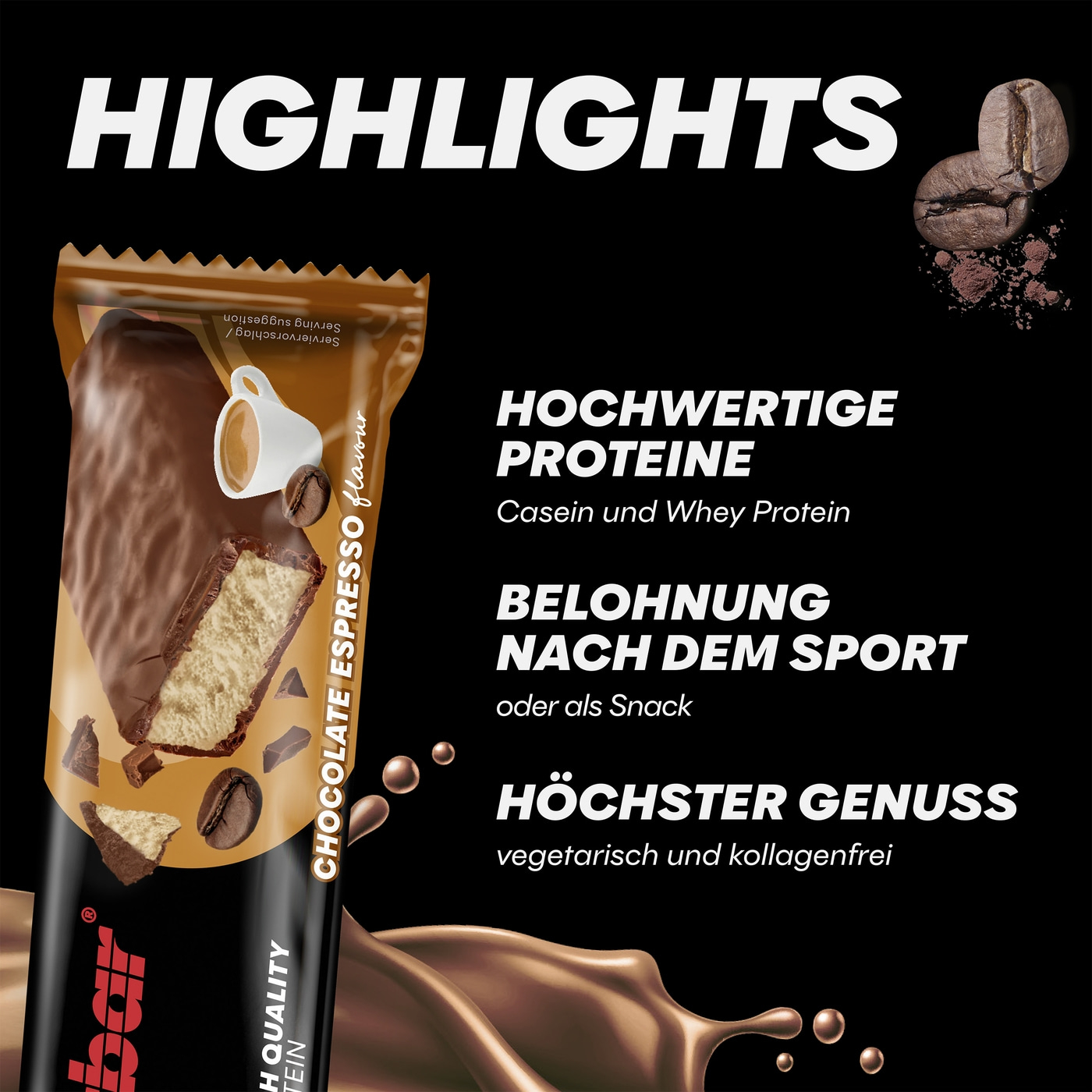 POWERBAR Protein Plus - Low Sugar - Chocolate Espresso - 16x35g Riegel