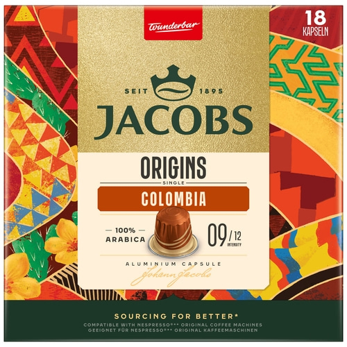 JACOBS Kapseln Origins 9 Colombia Nespresso®* kompatible Kaffeekapseln 10 x 18