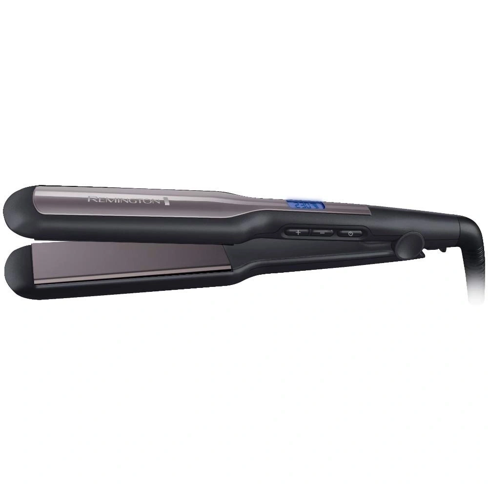 Haarglätter von Remington, schwarz und grau, mit Temperaturanzeige und Knöpfen