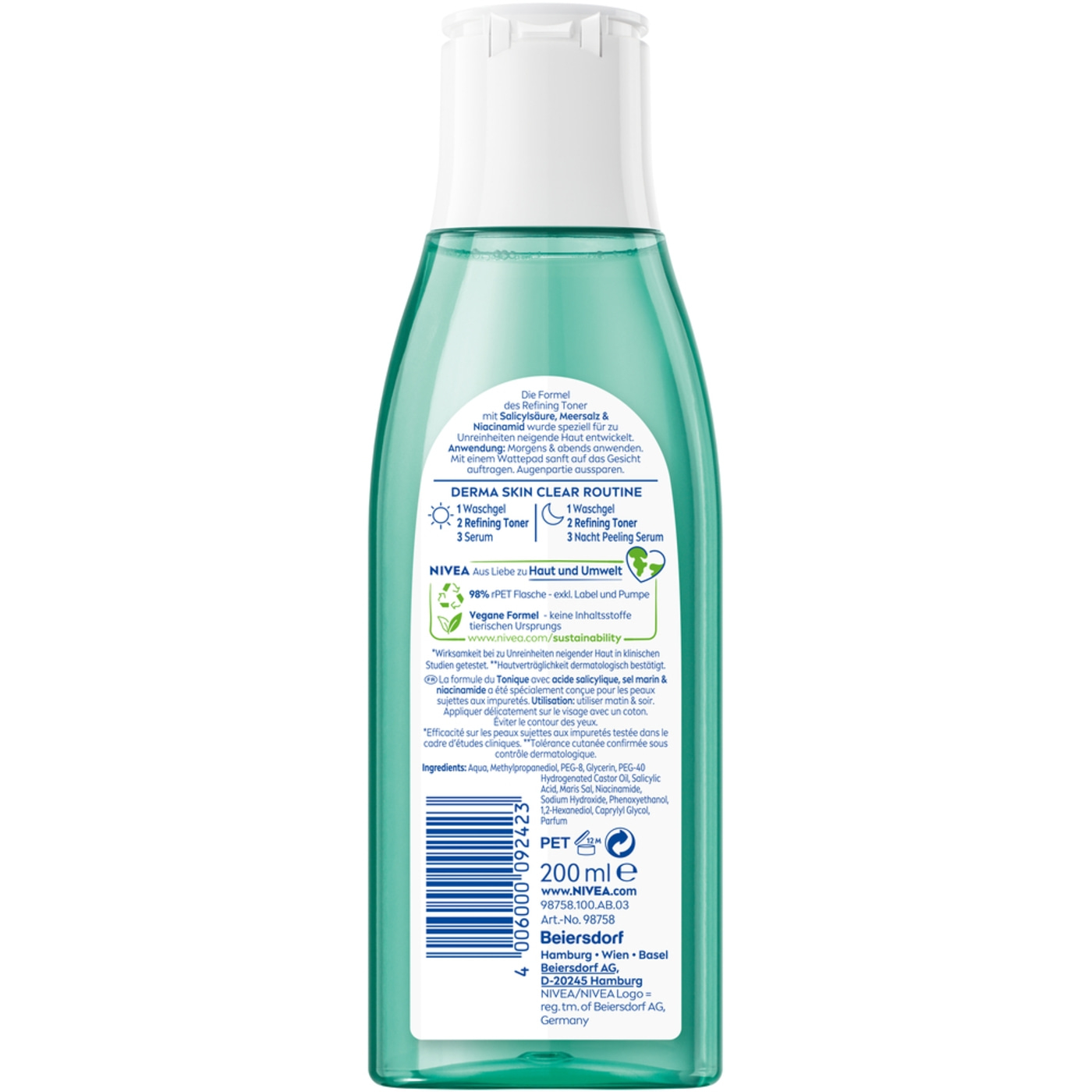 NIVEA Derma Skin Clear Routine Toner mit Salicylsäure, Meersalz & Niacinamid