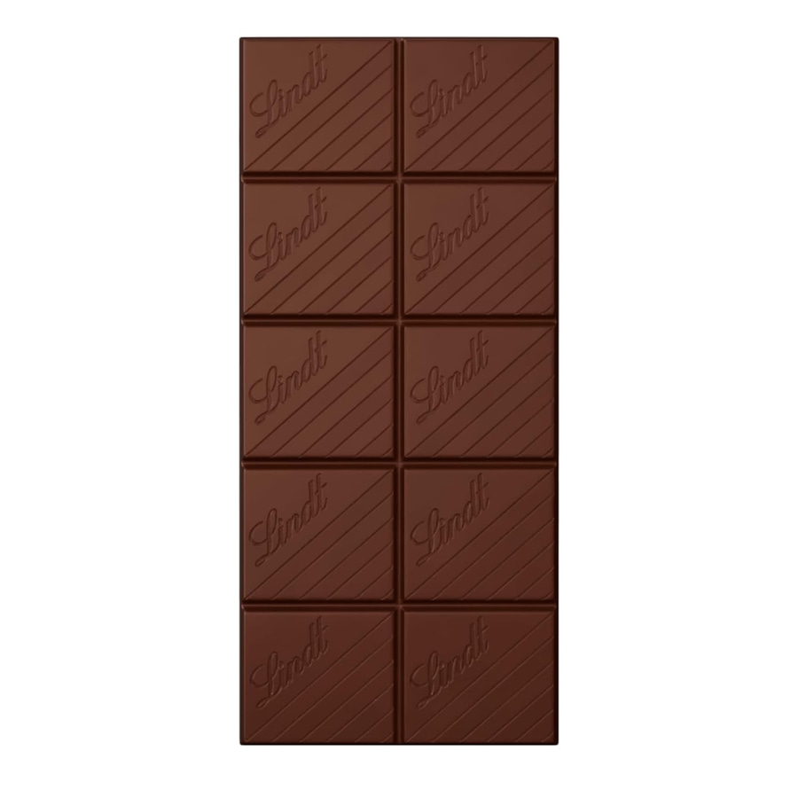 Eine Tafel Lindt Schokolade mit eingeprägtem Schriftzug auf jedem Feld.