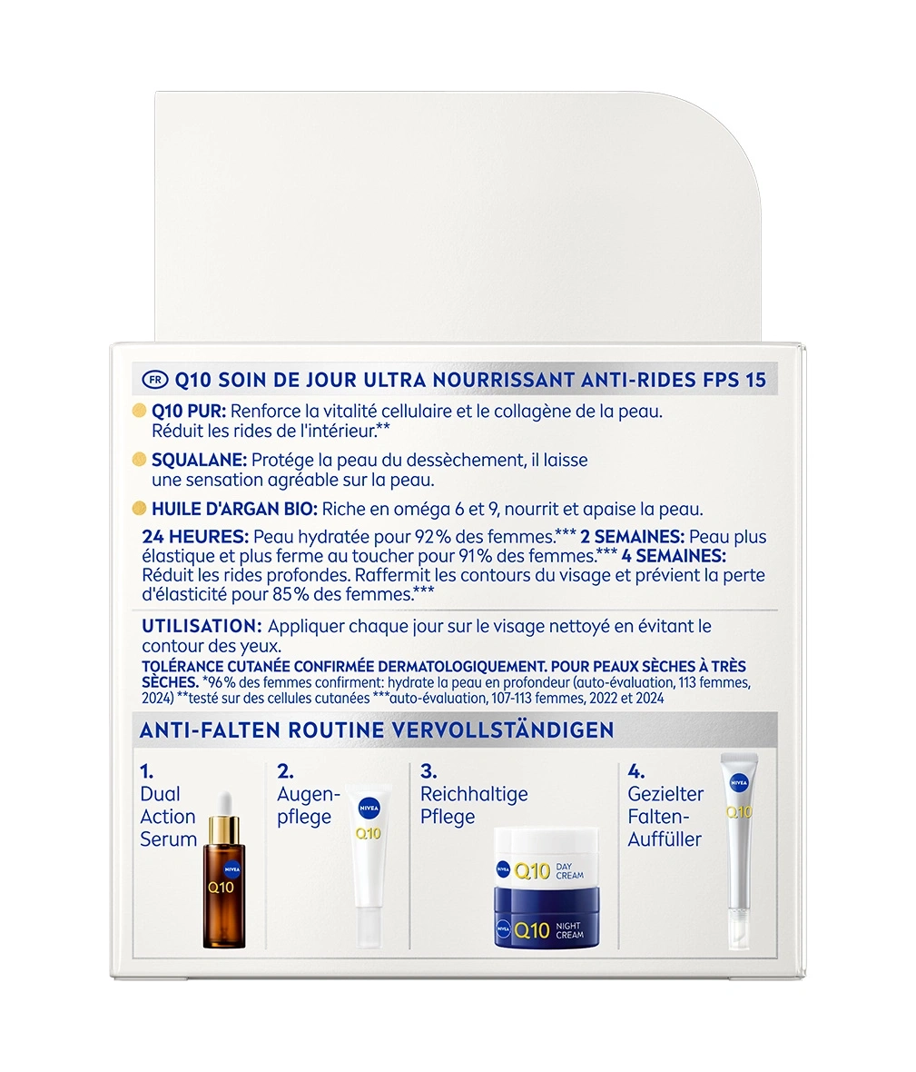 Nivea Q10 skincare products with anti-wrinkle benefits.