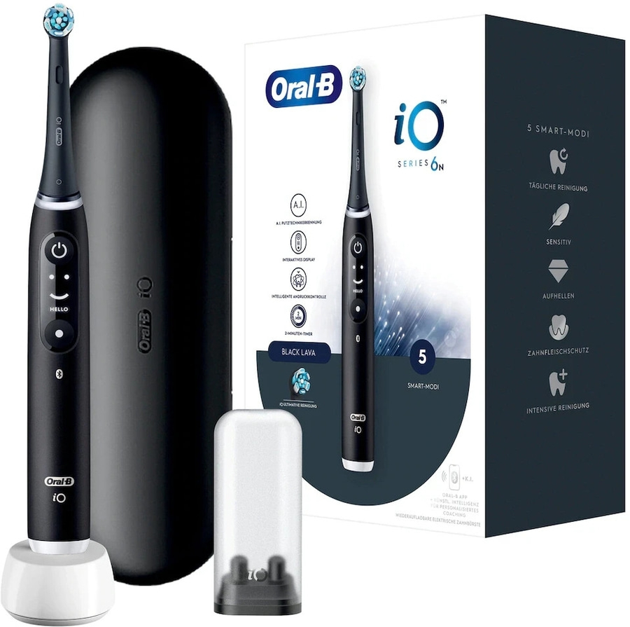 Oral-B iO Series 6N Zahnbürste, schwarz, mit 5 Modi, intelligenter Andruckkontrolle