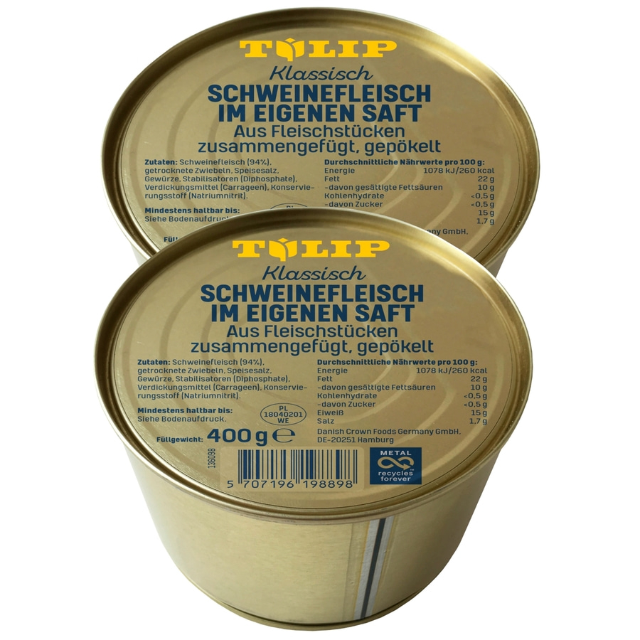 TULIP 2x 400g Schweinefleisch im eigenen Saft Fleisch Schwein Frühstücksfleisch