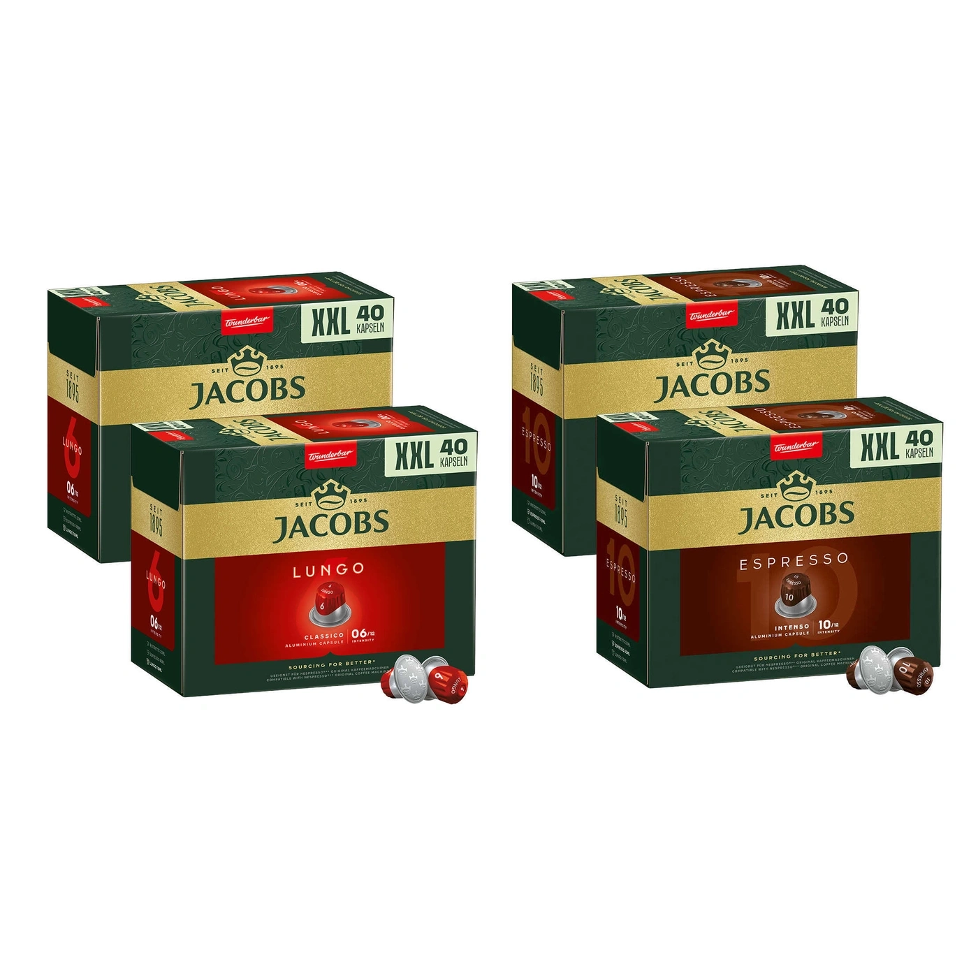 Jacobs Kaffeekapseln, Espresso und Lungo, 40 Kapseln, Intensität 6 und 10