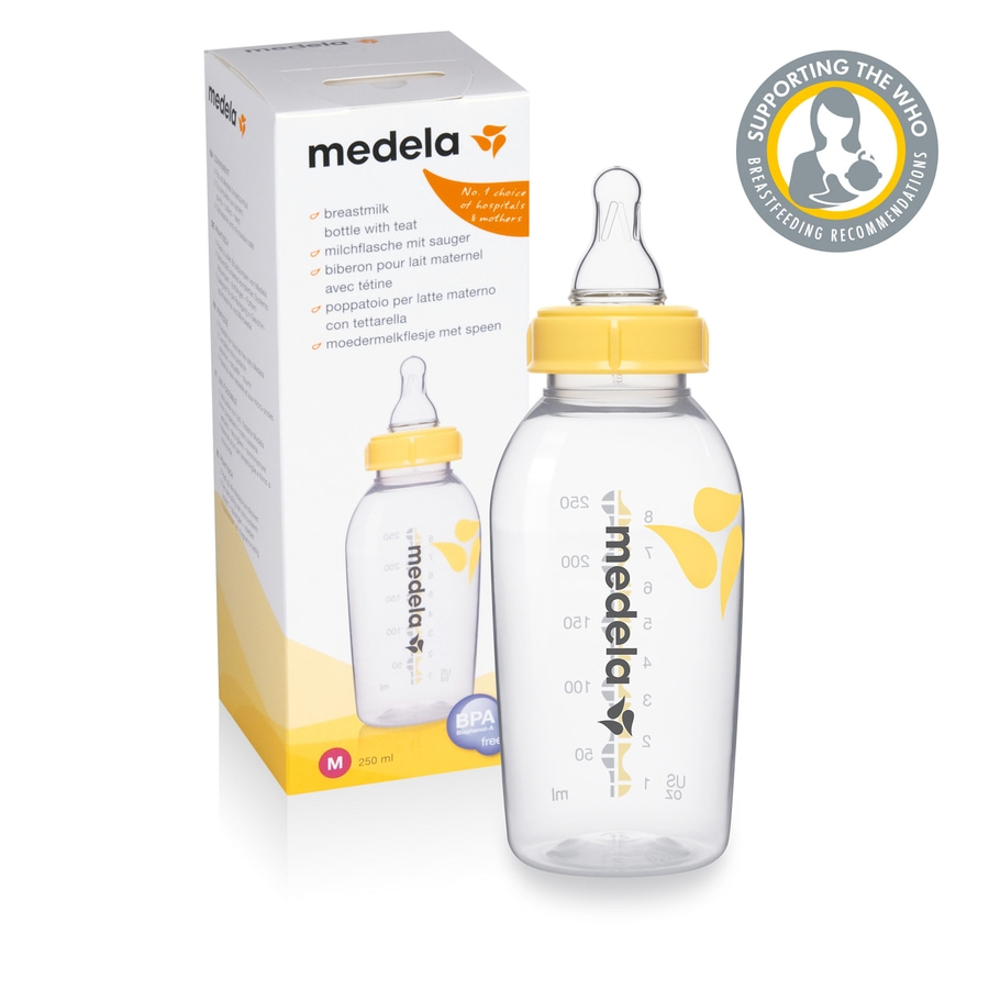 MEDELA Medium Flow Sauger + 250 ml Milchflasche BPA-frei bruchsicher Babyflasche