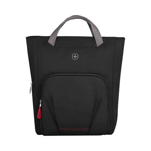 Schwarze Tasche mit grauem Griff und rotem Reißverschluss, Schweizer Kreuz